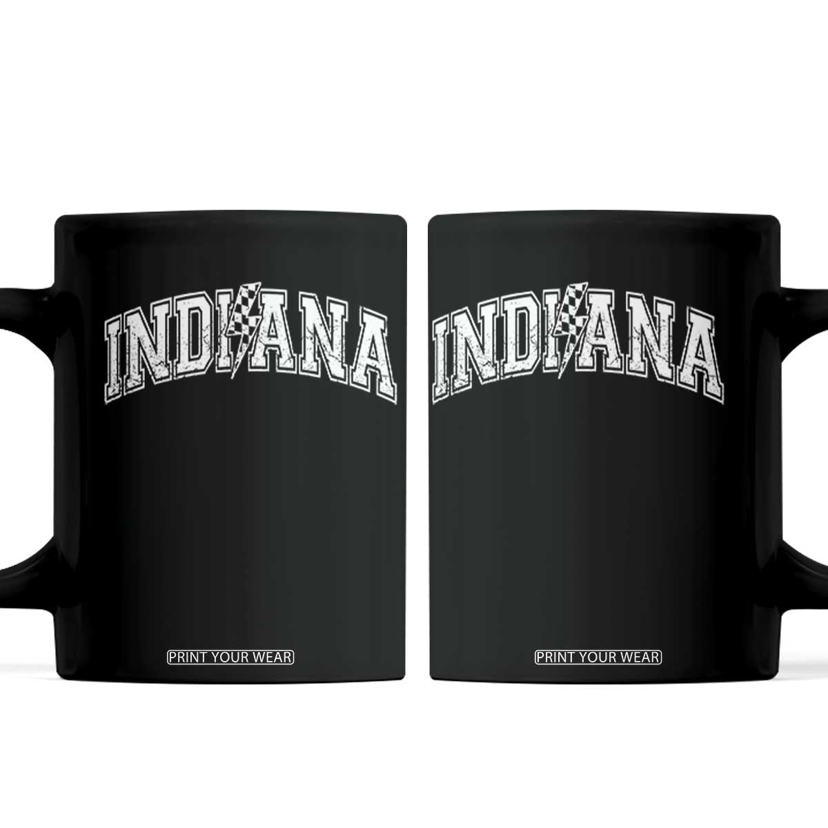 Indiana Fan Coffee Mug Vintage City Game Day Lightning Bolt Checkered Varsity TS10 Black Print Your Wear