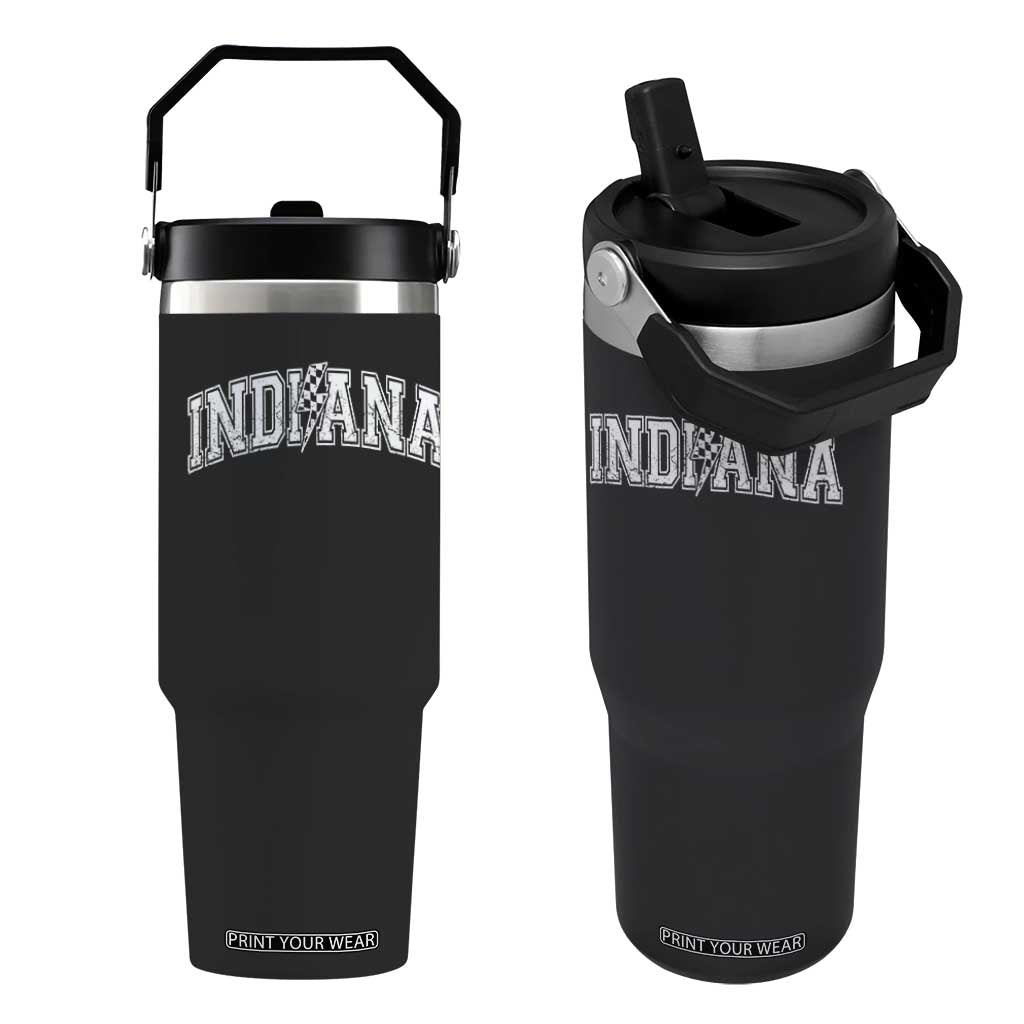 Indiana Fan Flip Straw Tumbler Vintage City Game Day Lightning Bolt Checkered Varsity TS10 One Size: 30 oz Black Print Your Wear