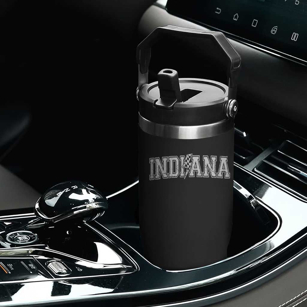 Indiana Fan Flip Straw Tumbler Vintage City Game Day Lightning Bolt Checkered Varsity TS10 Print Your Wear