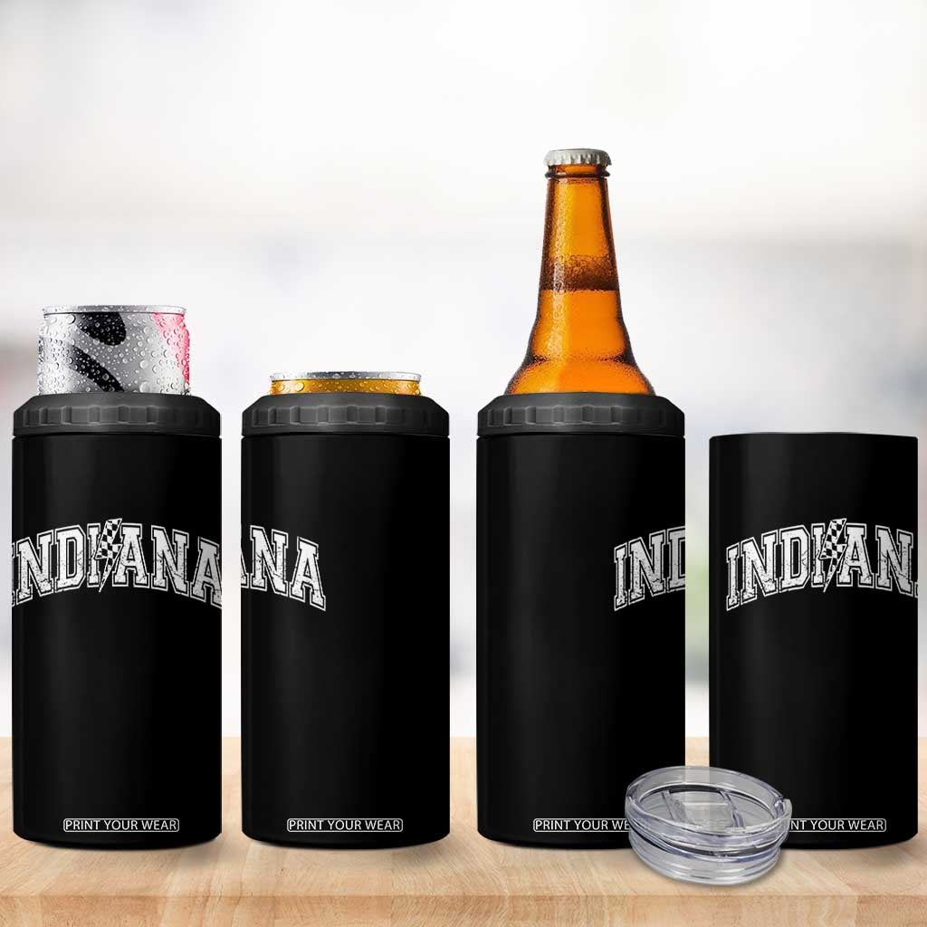 Indiana Fan 4 in 1 Can Cooler Tumbler Vintage City Game Day Lightning Bolt Checkered Varsity TS10 Print Your Wear