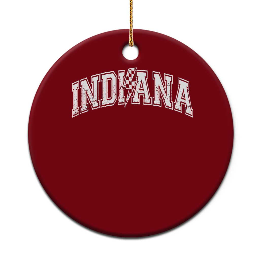 Indiana Fan Ceramic Ornament Vintage City Game Day Lightning Bolt Checkered Varsity TS10 1pc Red Print Your Wear