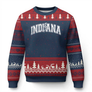 Indiana Fan Ugly Christmas Sweater Vintage City Game Day Lightning Bolt Checkered Varsity TS10 Navy Red Print Your Wear
