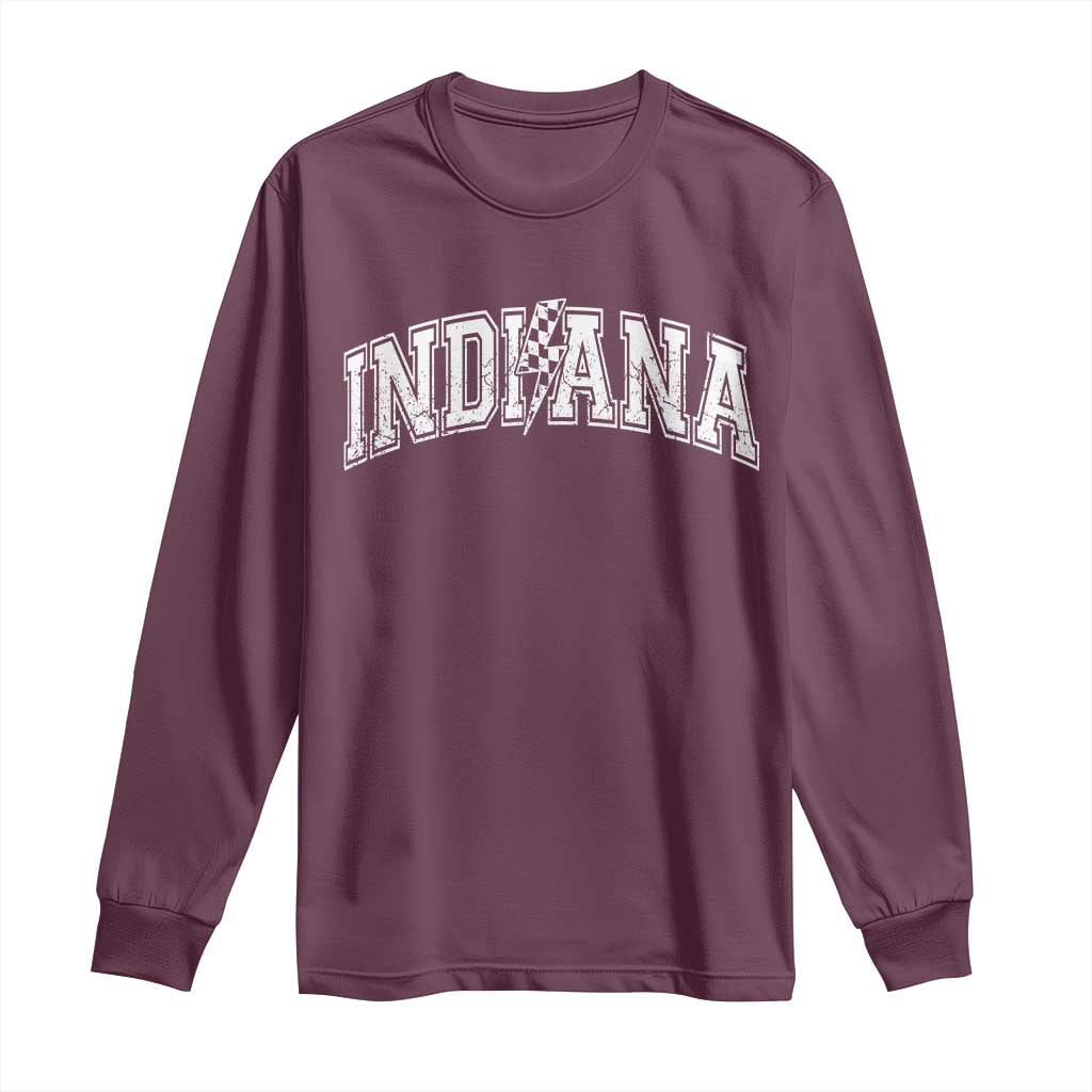 Indiana Fan Long Sleeve Shirt Vintage City Game Day Lightning Bolt Checkered Varsity TS10 Maroon Print Your Wear