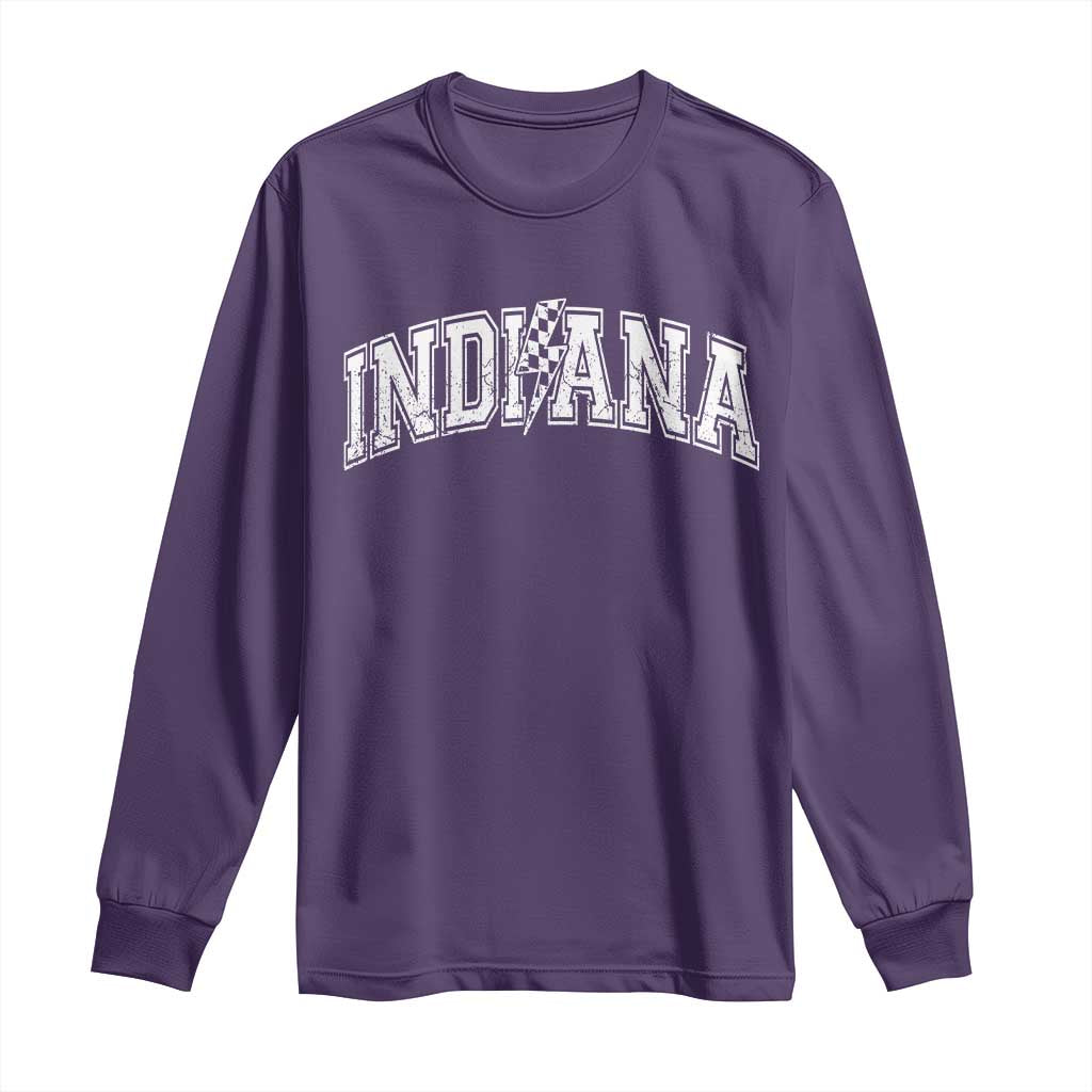 Indiana Fan Long Sleeve Shirt Vintage City Game Day Lightning Bolt Checkered Varsity TS10 Purple Print Your Wear
