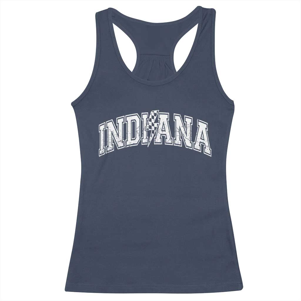 Indiana Fan Racerback Tank Top Vintage City Game Day Lightning Bolt Checkered Varsity TS10 Navy Print Your Wear