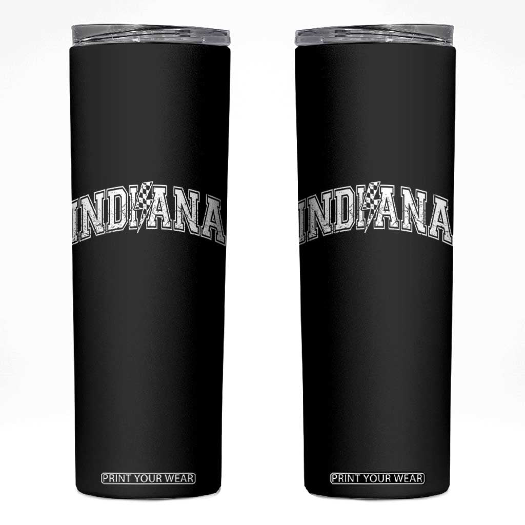 Indiana Fan Skinny Tumbler Vintage City Game Day Lightning Bolt Checkered Varsity TS10 Black Print Your Wear