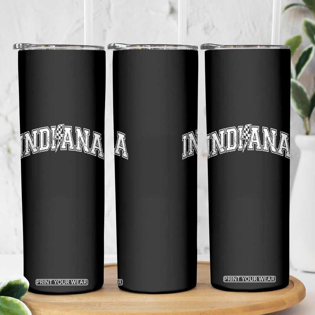 Indiana Fan Skinny Tumbler Vintage City Game Day Lightning Bolt Checkered Varsity TS10 Print Your Wear