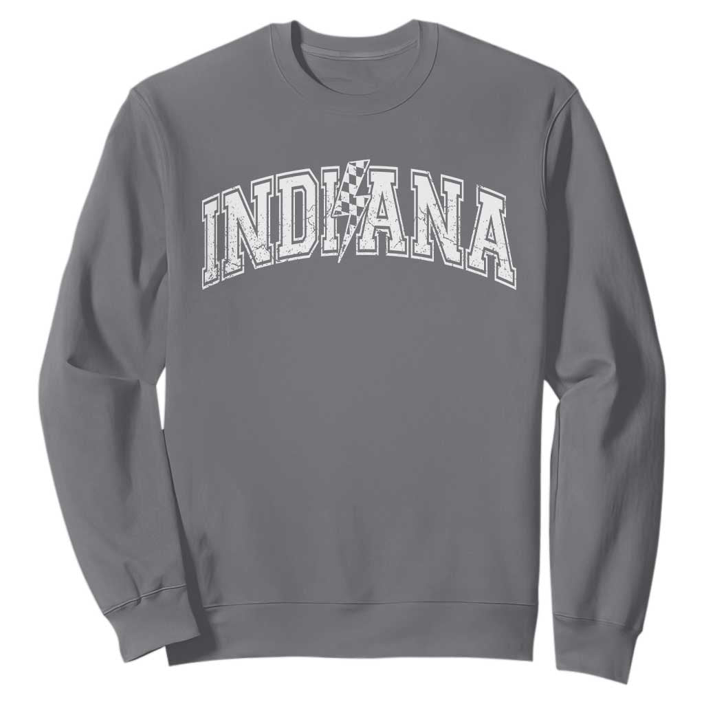 Indiana Fan Sweatshirt Vintage City Game Day Lightning Bolt Checkered Varsity - Print Your Wear
