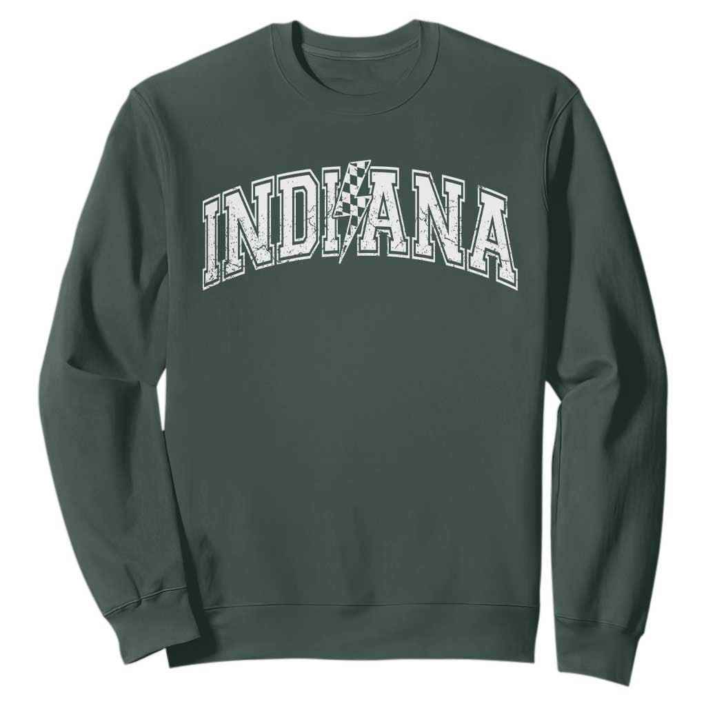 Indiana Fan Sweatshirt Vintage City Game Day Lightning Bolt Checkered Varsity - Print Your Wear