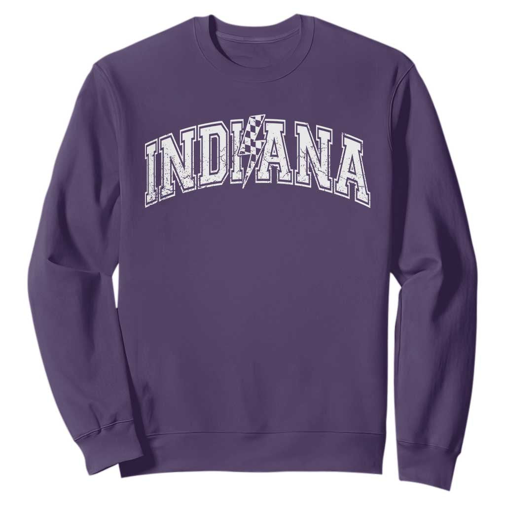 Indiana Fan Sweatshirt Vintage City Game Day Lightning Bolt Checkered Varsity - Print Your Wear
