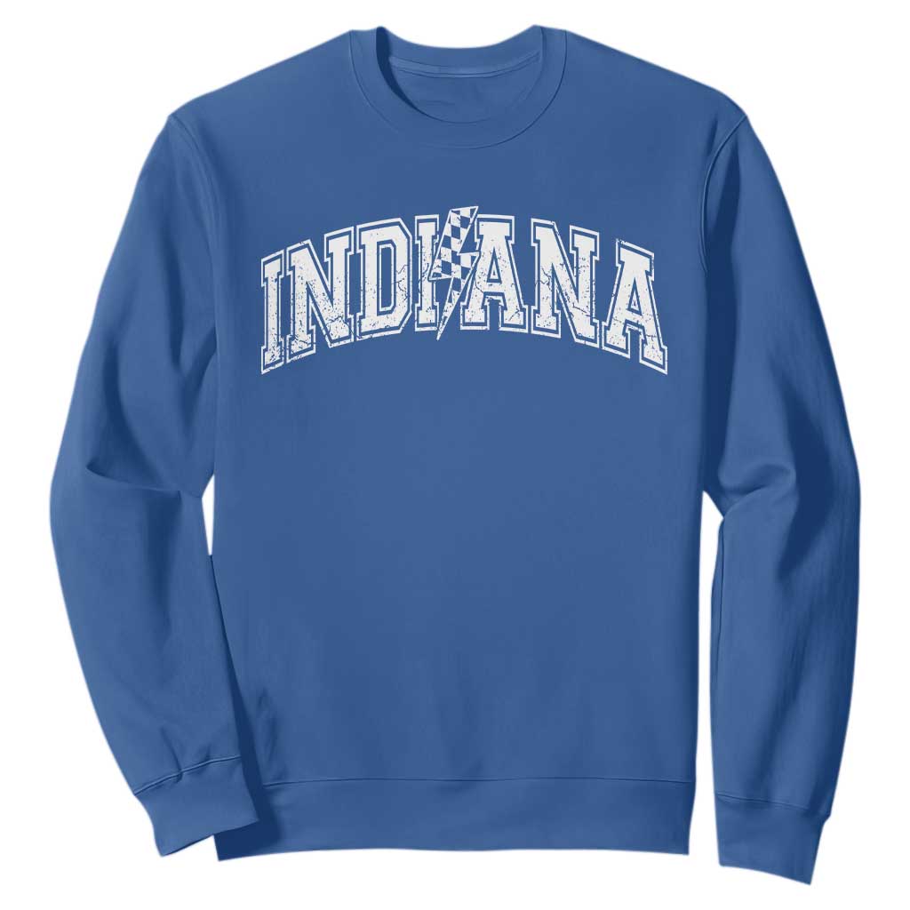 Indiana Fan Sweatshirt Vintage City Game Day Lightning Bolt Checkered Varsity - Print Your Wear