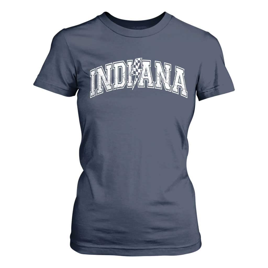 Indiana Fan T Shirt For Women Vintage City Game Day Lightning Bolt Checkered Varsity TS10 Navy Print Your Wear