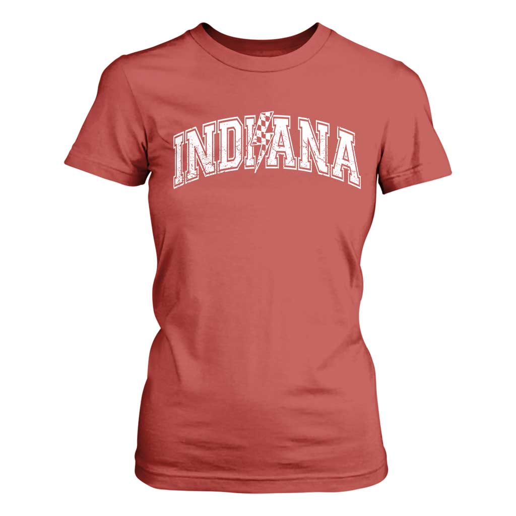 Indiana Fan T Shirt For Women Vintage City Game Day Lightning Bolt Checkered Varsity TS10 Red Print Your Wear