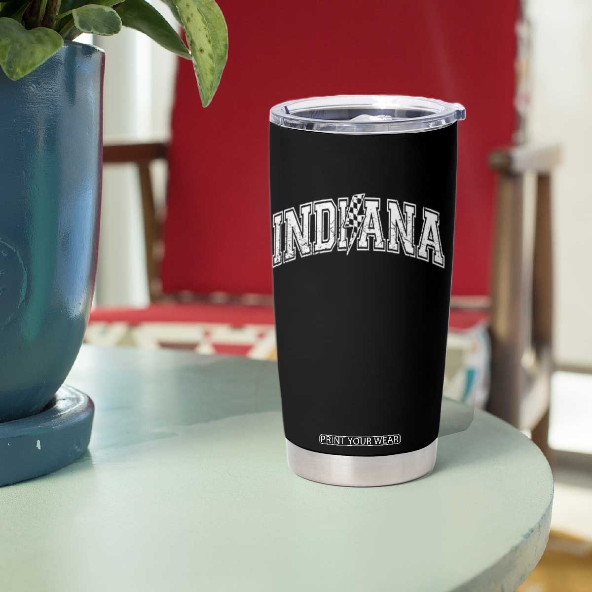 Indiana Fan Tumbler Cup Vintage City Game Day Lightning Bolt Checkered Varsity TS10 Print Your Wear