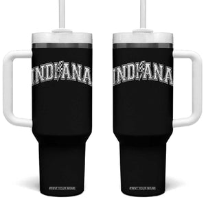 Indiana Fan Tumbler With Handle Vintage City Game Day Lightning Bolt Checkered Varsity TS10 One Size: 40 oz Black Print Your Wear