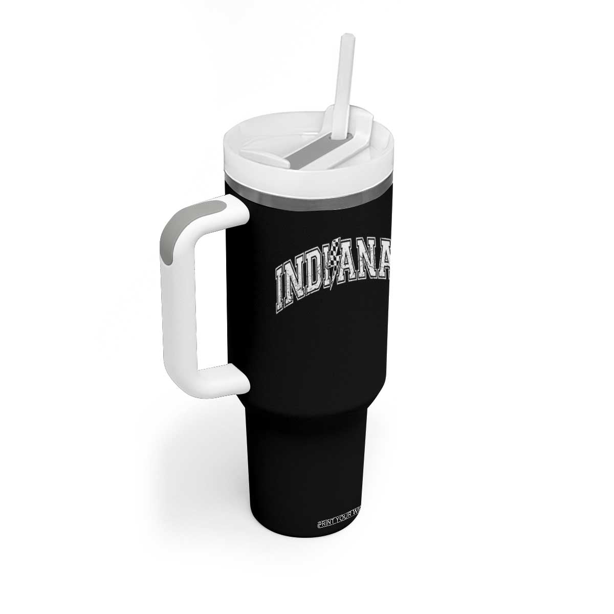 Indiana Fan Tumbler With Handle Vintage City Game Day Lightning Bolt Checkered Varsity TS10 Print Your Wear