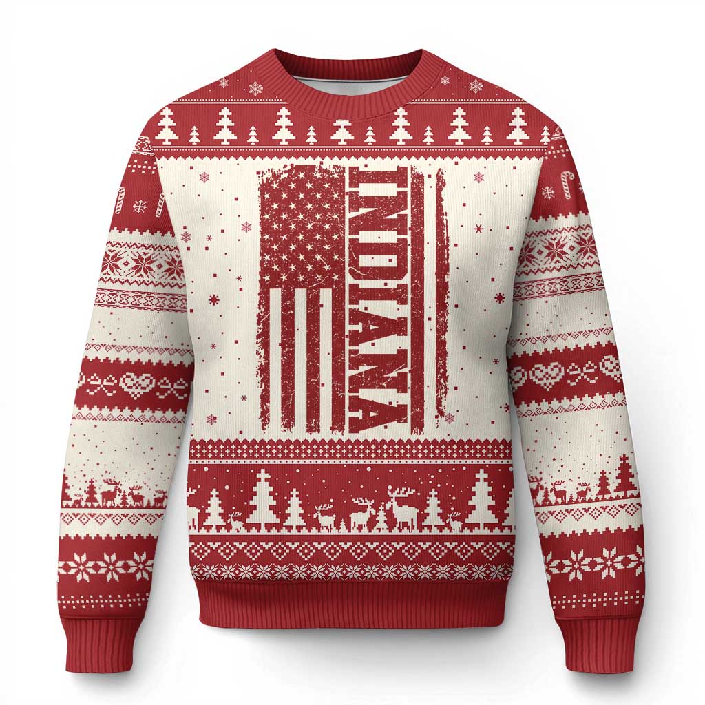 Vintage Indiana Ugly Christmas Sweater Classic Retro City USA Flag Game Day TS10 Beige Red Print Your Wear