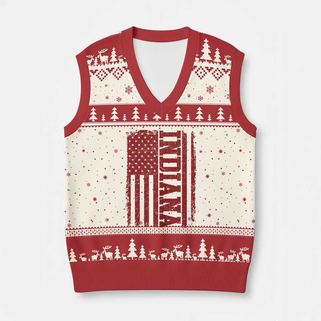 Vintage Indiana V-Neck Knit Sweater Vest Classic Retro City USA Flag Game Day TS10 Beige Red Print Your Wear