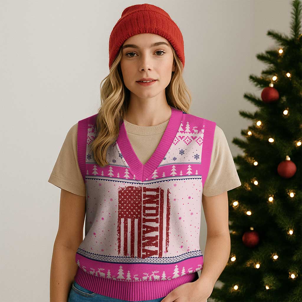 Vintage Indiana V-Neck Knit Sweater Vest Classic Retro City USA Flag Game Day TS10 Hot Pink Print Your Wear