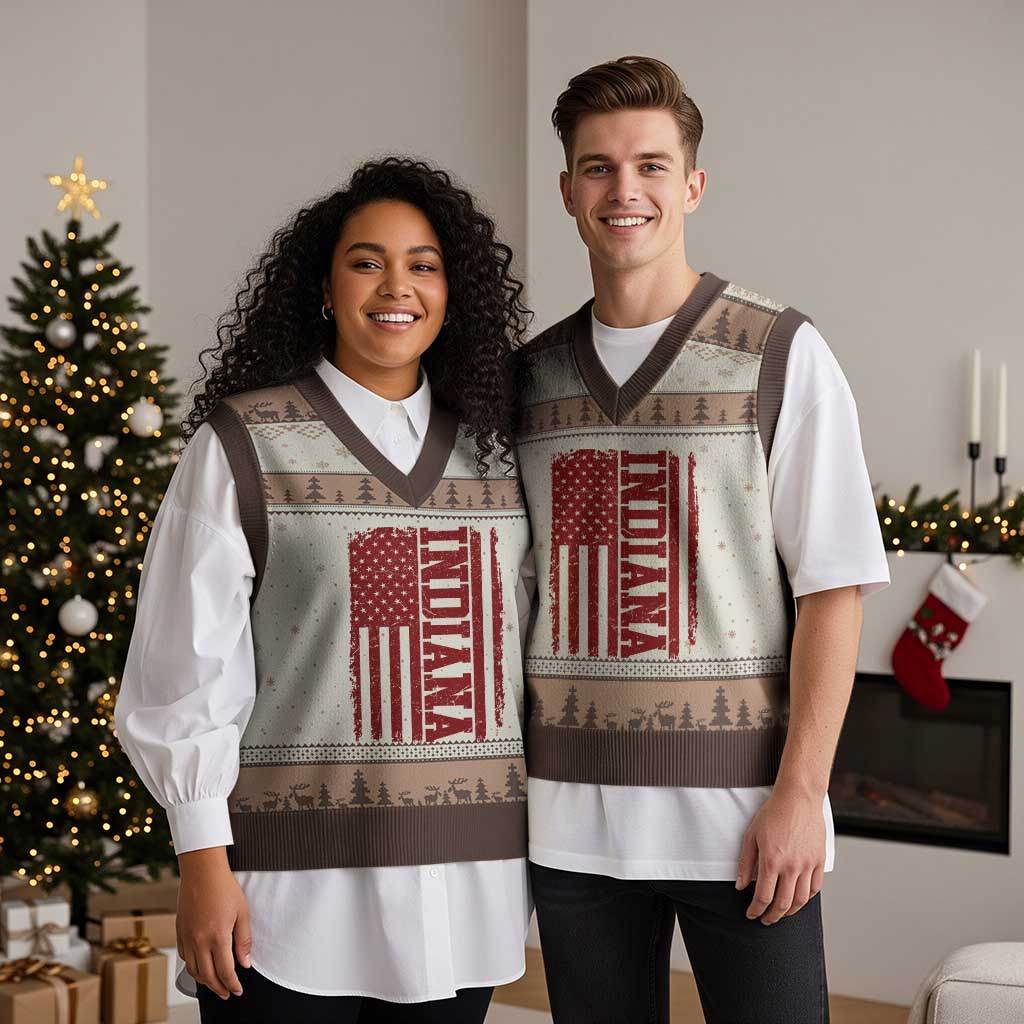 Vintage Indiana V-Neck Knit Sweater Vest Classic Retro City USA Flag Game Day TS10 Mocha Mousse Print Your Wear