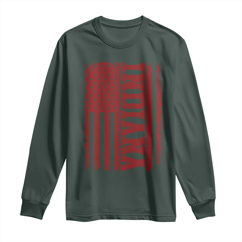 Vintage Indiana Long Sleeve Shirt Classic Retro City USA Flag Game Day TS10 Dark Forest Green Print Your Wear