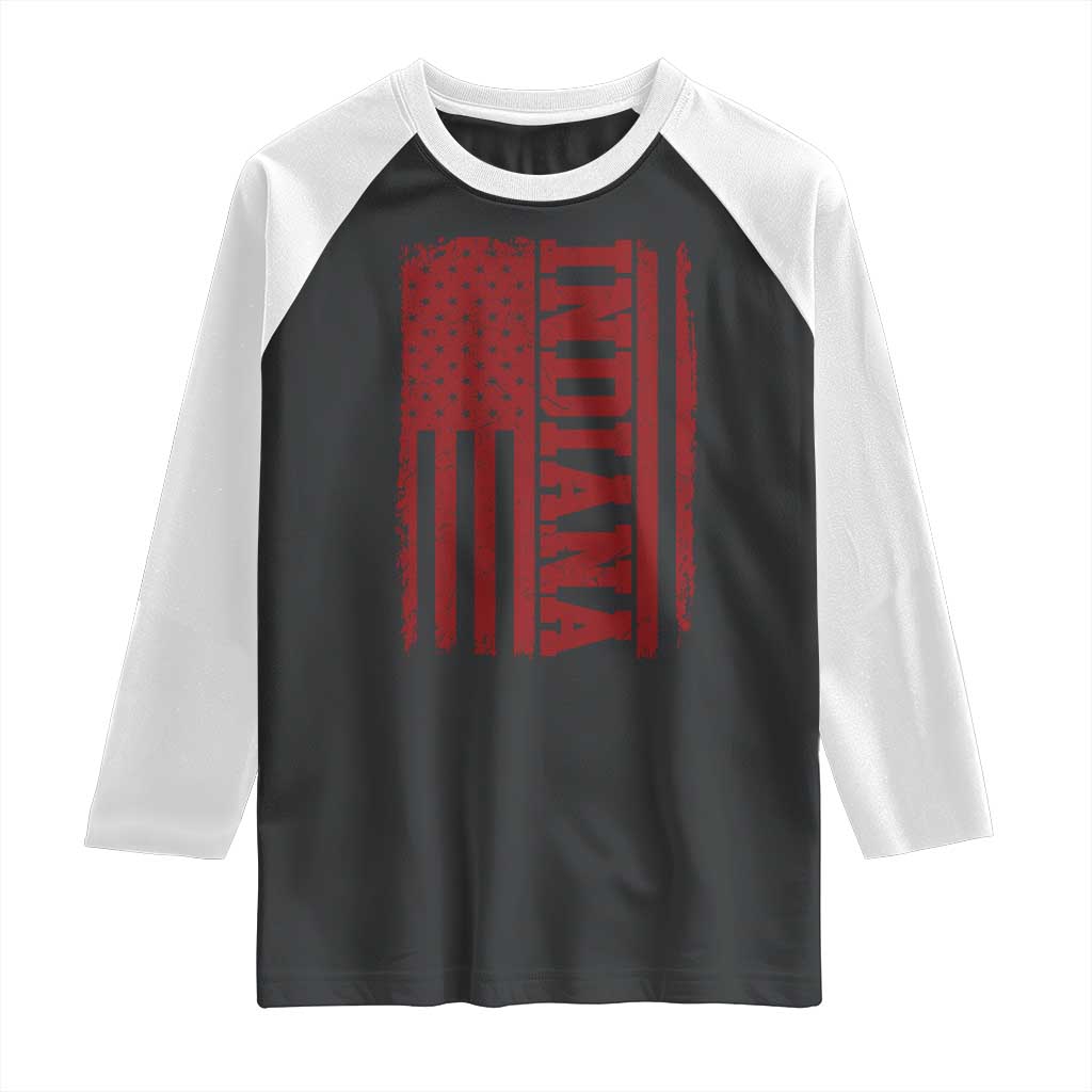 Vintage Indiana Raglan Shirt Classic Retro City USA Flag Game Day TS10 Black White Print Your Wear