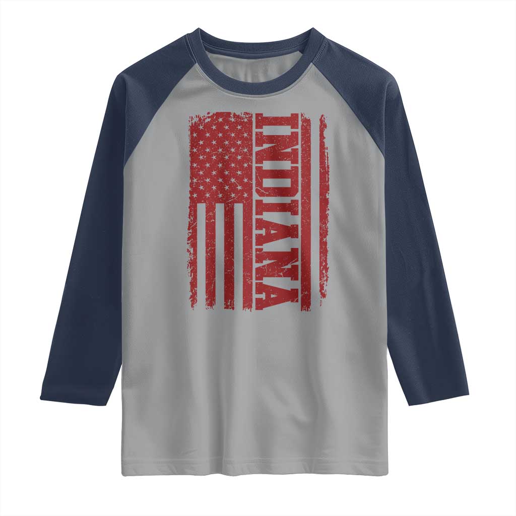 Vintage Indiana Raglan Shirt Classic Retro City USA Flag Game Day TS10 Sport Gray Navy Print Your Wear