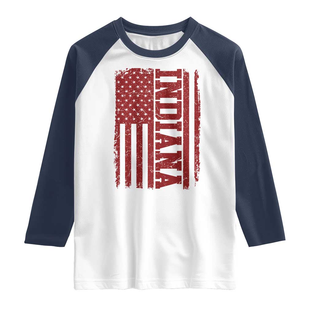 Vintage Indiana Raglan Shirt Classic Retro City USA Flag Game Day TS10 White Navy Print Your Wear