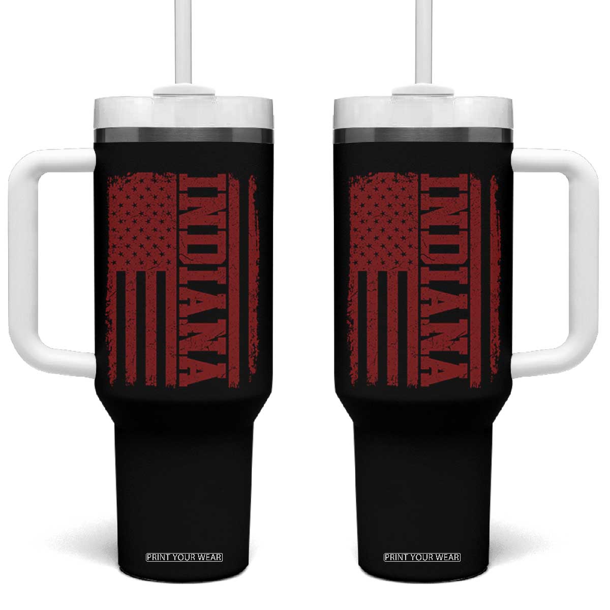 Vintage Indiana Tumbler With Handle Classic Retro City USA Flag Game Day TS10 One Size: 40 oz Black Print Your Wear