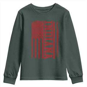 Vintage Indiana Youth Sweatshirt Classic Retro City USA Flag Game Day TS10 Dark Forest Green Print Your Wear