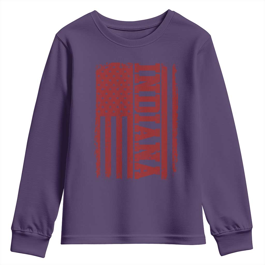 Vintage Indiana Youth Sweatshirt Classic Retro City USA Flag Game Day TS10 Purple Print Your Wear