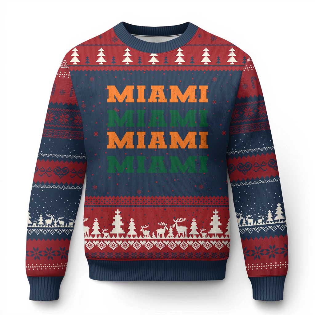Miami Ugly Christmas Sweater Retro Florida FL Vintage Athletic Sports - Print Your Wear