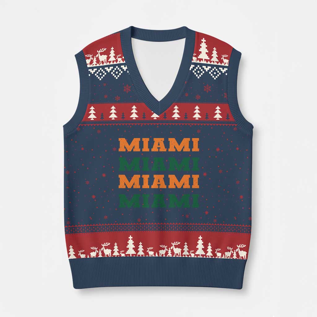 Miami V-Neck Knit Sweater Vest Retro Florida FL Vintage Athletic Sports TS10 Navy Red Print Your Wear