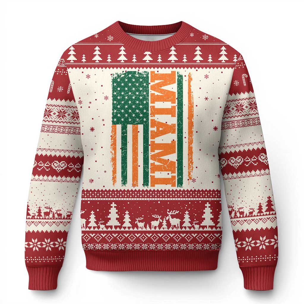 Vintage Miami Ugly Christmas Sweater Classic Retro City USA Flag Game Day TS10 Beige Red Print Your Wear