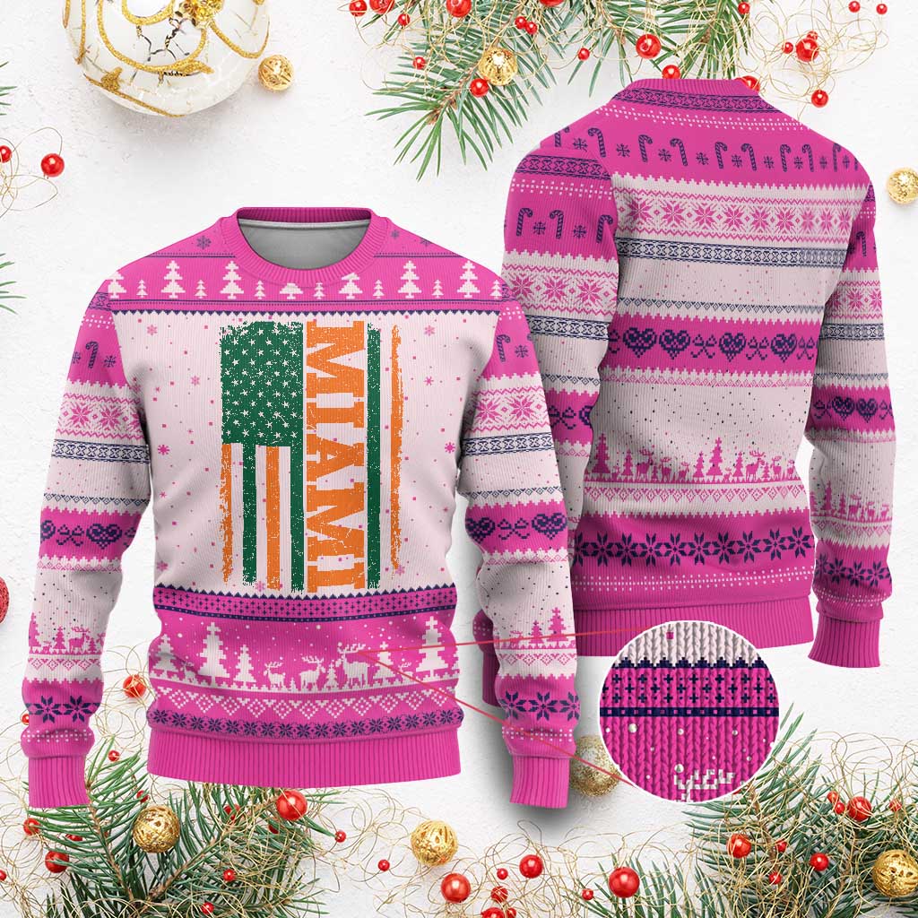 Vintage Miami Ugly Christmas Sweater Classic Retro City USA Flag Game Day TS10 Hot Pink Print Your Wear