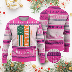 Vintage Miami Ugly Christmas Sweater Classic Retro City USA Flag Game Day TS10 Hot Pink Print Your Wear