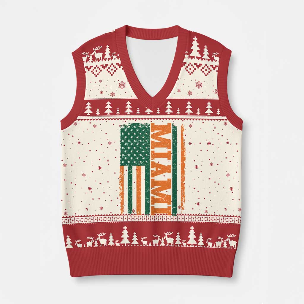 Vintage Miami V-Neck Knit Sweater Vest Classic Retro City USA Flag Game Day TS10 Beige Red Print Your Wear