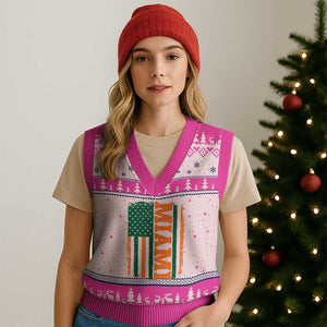 Vintage Miami V-Neck Knit Sweater Vest Classic Retro City USA Flag Game Day TS10 Hot Pink Print Your Wear
