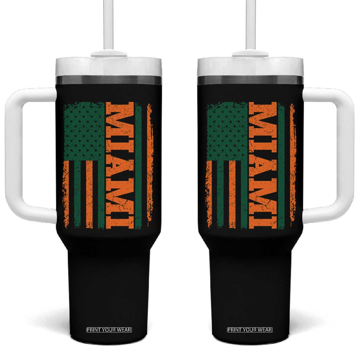 Vintage Miami Tumbler With Handle Classic Retro City USA Flag Game Day TS10 One Size: 40 oz Black Print Your Wear
