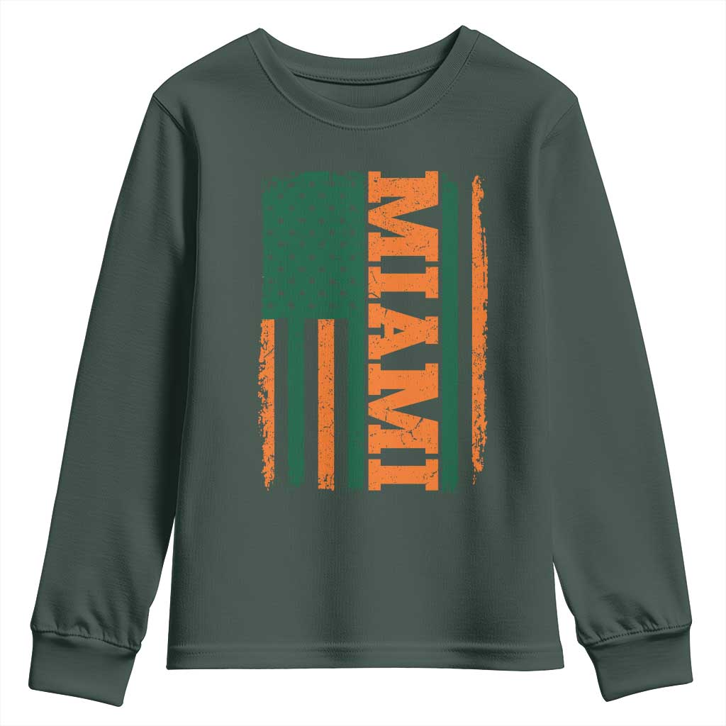 Vintage Miami Youth Sweatshirt Classic Retro City USA Flag Game Day TS10 Dark Forest Green Print Your Wear