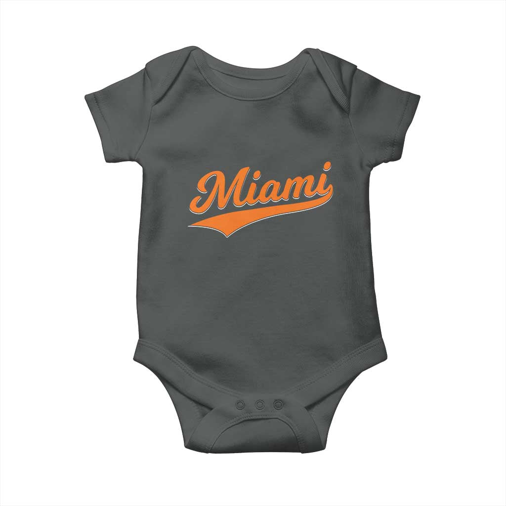 Vintage Miami Baby Onesie Florida FL Varsity Script Retro Vintage Athletic Sports TS10 Dark Heather Print Your Wear