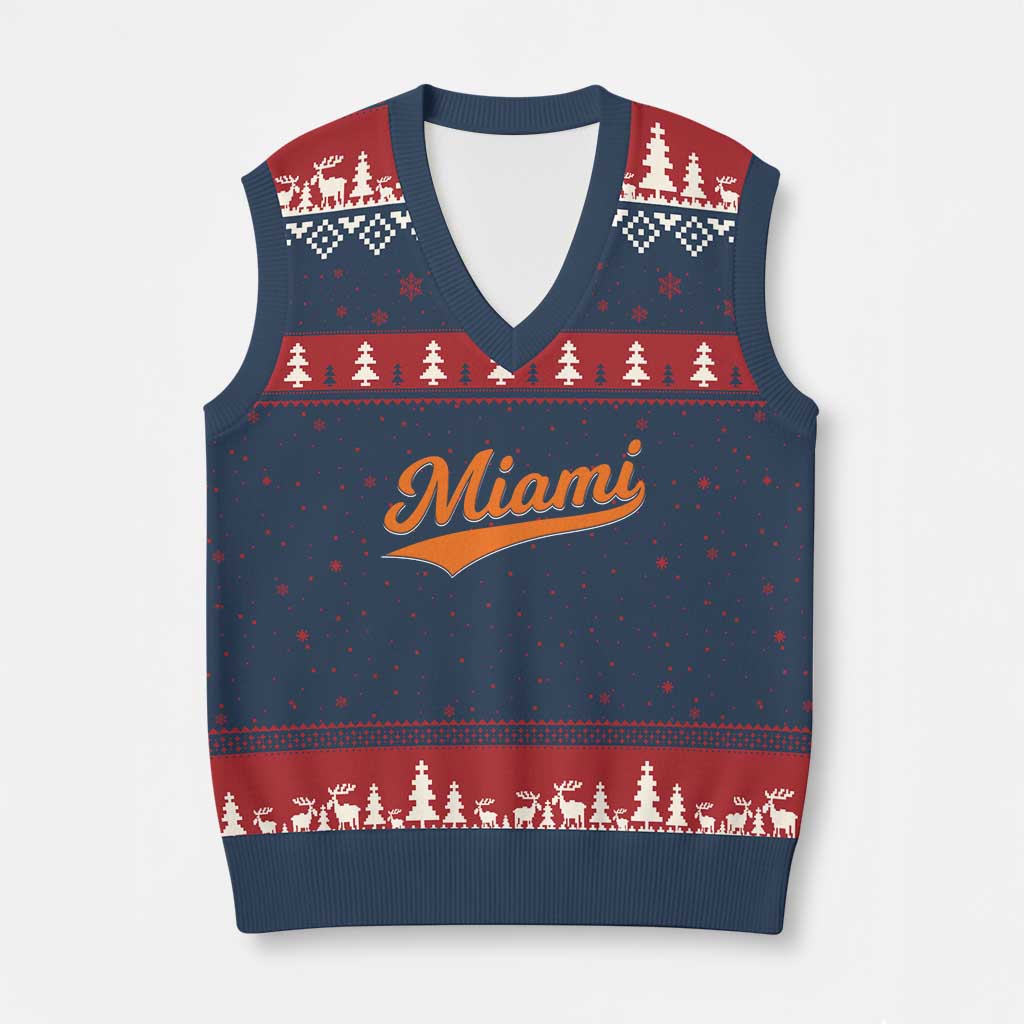 Vintage Miami V-Neck Knit Sweater Vest Florida FL Varsity Script Retro Vintage Athletic Sports TS10 Navy Red Print Your Wear