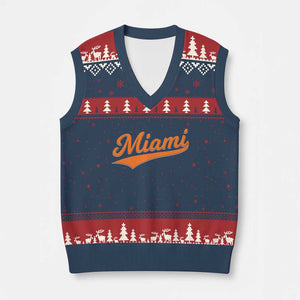 Vintage Miami V-Neck Knit Sweater Vest Florida FL Varsity Script Retro Vintage Athletic Sports TS10 Navy Red Print Your Wear
