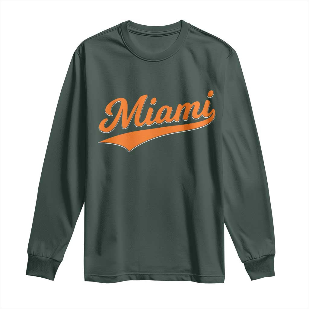 Vintage Miami Long Sleeve Shirt Florida FL Varsity Script Retro Vintage Athletic Sports TS10 Dark Forest Green Print Your Wear