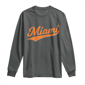 Vintage Miami Long Sleeve Shirt Florida FL Varsity Script Retro Vintage Athletic Sports TS10 Dark Heather Print Your Wear