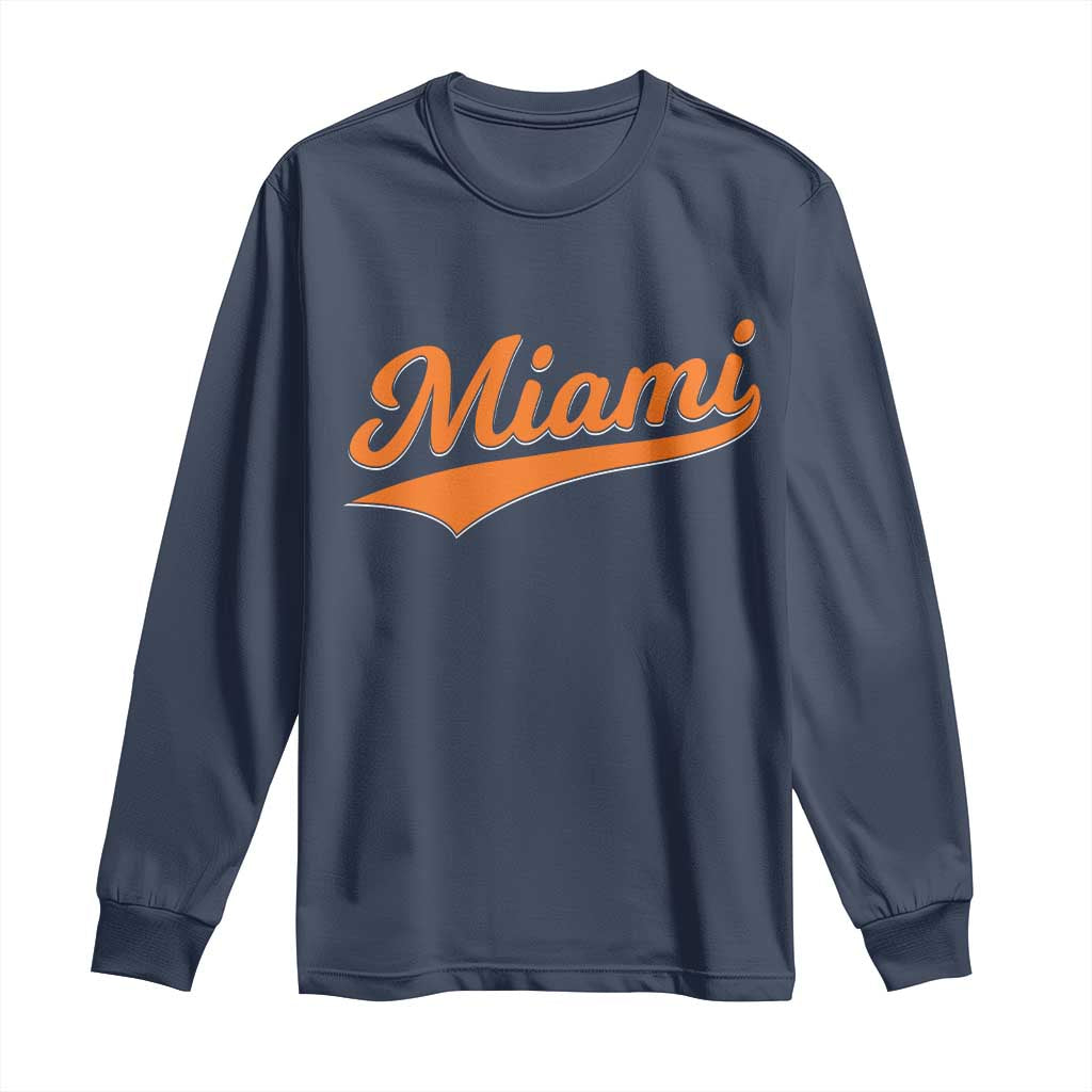 Vintage Miami Long Sleeve Shirt Florida FL Varsity Script Retro Vintage Athletic Sports TS10 Navy Print Your Wear