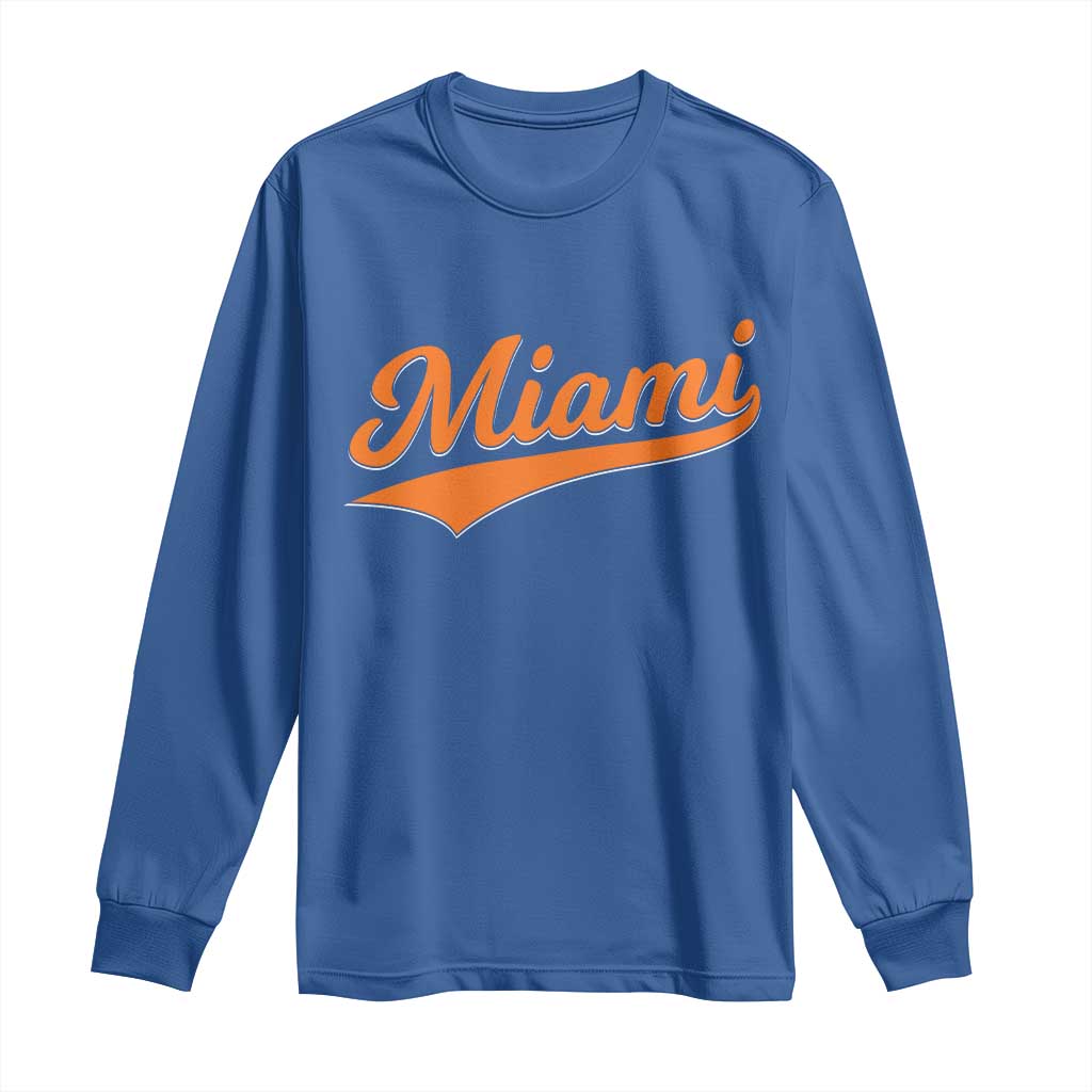 Vintage Miami Long Sleeve Shirt Florida FL Varsity Script Retro Vintage Athletic Sports TS10 Royal Blue Print Your Wear