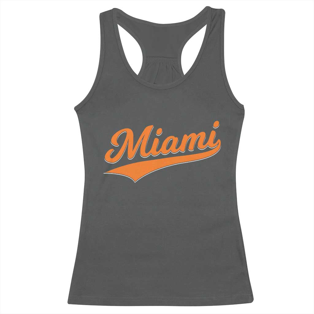 Vintage Miami Racerback Tank Top Florida FL Varsity Script Retro Vintage Athletic Sports TS10 Dark Heather Print Your Wear