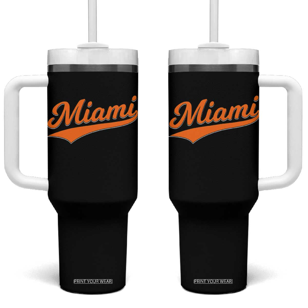 Vintage Miami Tumbler With Handle Florida FL Varsity Script Retro Vintage Athletic Sports TS10 One Size: 40 oz Black Print Your Wear