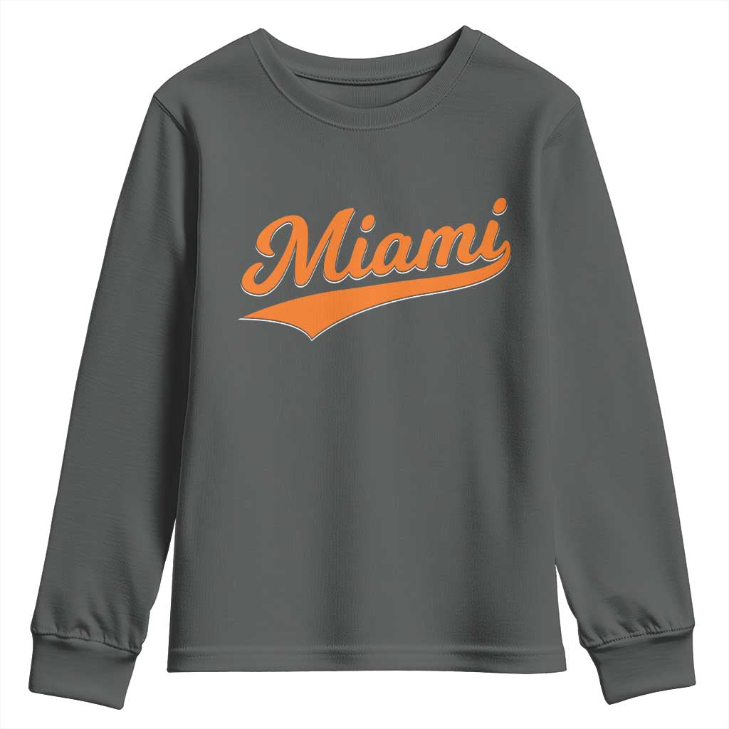 Vintage Miami Youth Sweatshirt Florida FL Varsity Script Retro Vintage Athletic Sports TS10 Dark Heather Print Your Wear